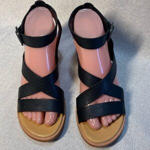 Kork-Ease Marianna Black Leather Ankle Strap Sandals Women's Size 7